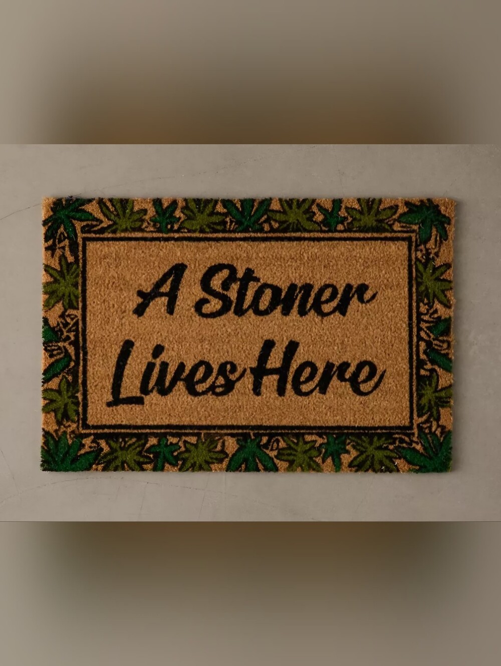 Doormat - "A Stoner Lives Here" in Tan and Green